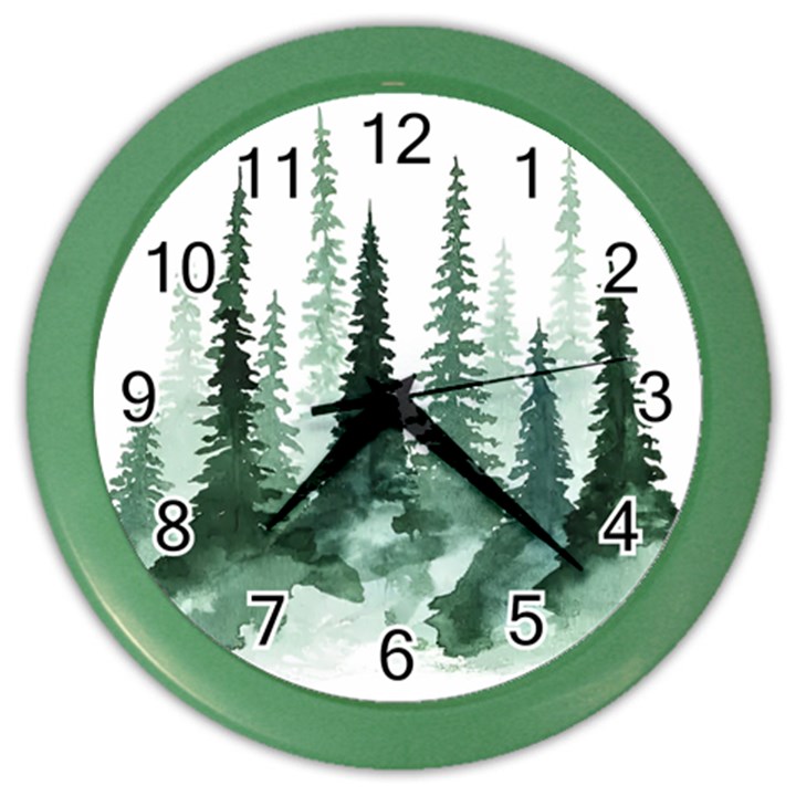 Tree Watercolor Painting Pine Forest Color Wall Clock