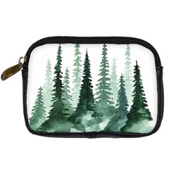 Tree Watercolor Painting Pine Forest Digital Camera Leather Case