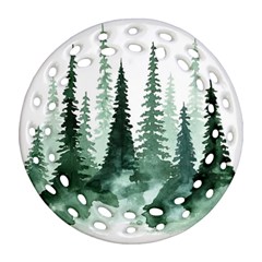 Tree Watercolor Painting Pine Forest Round Filigree Ornament (Two Sides)