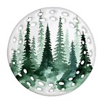 Tree Watercolor Painting Pine Forest Round Filigree Ornament (Two Sides) Front