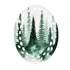 Tree Watercolor Painting Pine Forest Oval Filigree Ornament (Two Sides)