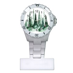 Tree Watercolor Painting Pine Forest Plastic Nurses Watch