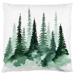 Tree Watercolor Painting Pine Forest Large Premium Plush Fleece Cushion Case (One Side)