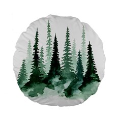 Tree Watercolor Painting Pine Forest Standard 15  Premium Flano Round Cushions