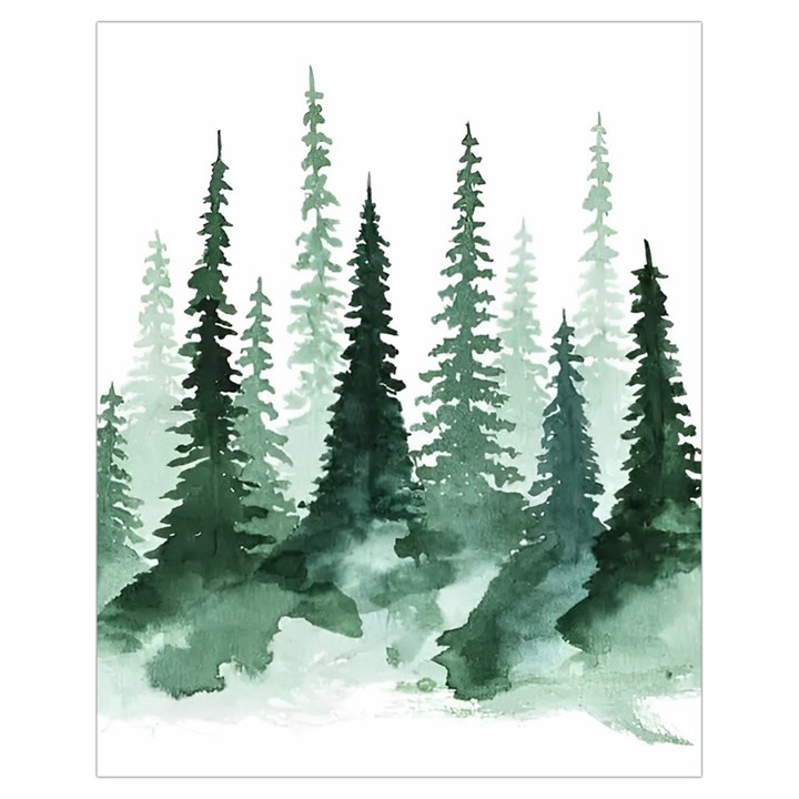 Tree Watercolor Painting Pine Forest Drawstring Bag (Small)