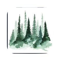 Tree Watercolor Painting Pine Forest Square Metal Box (Black)