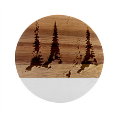 Tree Watercolor Painting Pine Forest Marble Wood Coaster (Round)