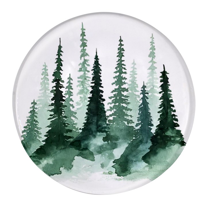 Tree Watercolor Painting Pine Forest Round Glass Fridge Magnet (4 pack)