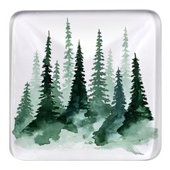 Tree Watercolor Painting Pine Forest Square Glass Fridge Magnet (4 pack)