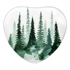 Tree Watercolor Painting Pine Forest Heart Glass Fridge Magnet (4 Pack)