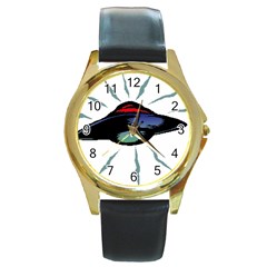 Alien Unidentified Flying Object Ufo Round Gold Metal Watch by Sarkoni