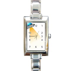 Blue Ufo Illustration Unidentified Flying Object Cartoon Rectangle Italian Charm Watch by Sarkoni