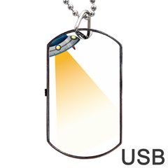 Blue Ufo Illustration Unidentified Flying Object Cartoon Dog Tag Usb Flash (one Side)