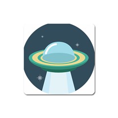 Illustration Ufo Alien  Unidentified Flying Object Square Magnet by Sarkoni