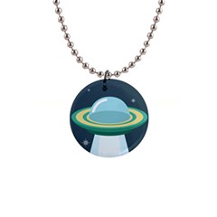 Illustration Ufo Alien  Unidentified Flying Object 1  Button Necklace