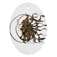 Psychedelic Art Drawing Sun And Moon Head Fictional Character Ornament (oval) by Sarkoni