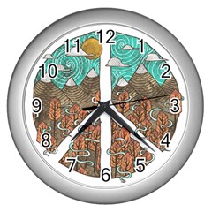 Psychedelic Art Painting Peace Drawing Landscape Art Peaceful Wall Clock (Silver)