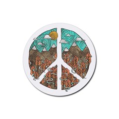 Psychedelic Art Painting Peace Drawing Landscape Art Peaceful Rubber Round Coaster (4 pack)