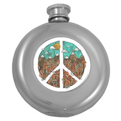 Psychedelic Art Painting Peace Drawing Landscape Art Peaceful Round Hip Flask (5 oz)