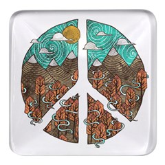 Psychedelic Art Painting Peace Drawing Landscape Art Peaceful Square Glass Fridge Magnet (4 pack)