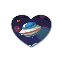 Ufo Alien Spaceship Galaxy Rubber Heart Coaster (4 Pack) by Bedest