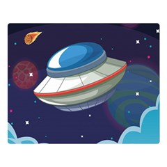 Ufo Alien Spaceship Galaxy Two Sides Premium Plush Fleece Blanket (large)