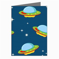 Seamless Pattern Ufo With Star Space Galaxy Background Greeting Cards (pkg Of 8)