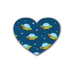 Seamless Pattern Ufo With Star Space Galaxy Background Rubber Heart Coaster (4 Pack) by Bedest