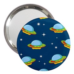 Seamless Pattern Ufo With Star Space Galaxy Background 3  Handbag Mirrors by Bedest