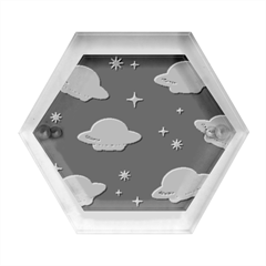 Seamless Pattern Ufo With Star Space Galaxy Background Hexagon Wood Jewelry Box by Bedest