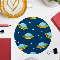 Seamless Pattern Ufo With Star Space Galaxy Background Uv Print Round Tile Coaster by Bedest