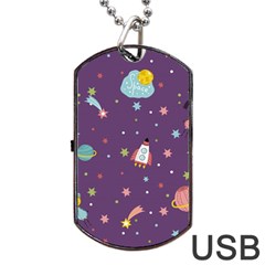 Space Travels Seamless Pattern Vector Cartoon Dog Tag Usb Flash (two Sides) by Bedest