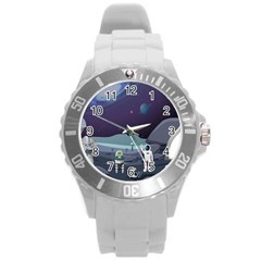 Alien Astronaut Scene Round Plastic Sport Watch (l) by Bedest