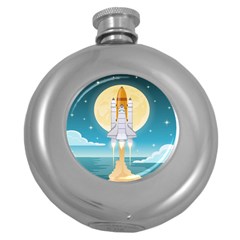 Space Exploration Illustration Round Hip Flask (5 Oz)