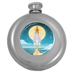 Space Exploration Illustration Round Hip Flask (5 oz) Front