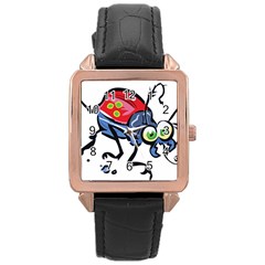 Bug Black Insect Animal Rose Gold Leather Watch 