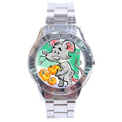 Mouse Cheese Tail Rat Mice Hole Stainless Steel Analogue Watch
