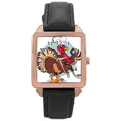 Turkey Chef Cooking Food Cartoon Rose Gold Leather Watch 