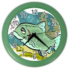 Fish Hook Worm Bait Water Hobby Color Wall Clock