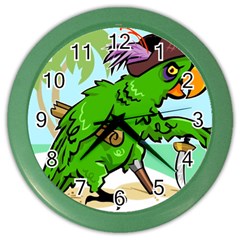 Parrot Hat Cartoon Captain Color Wall Clock