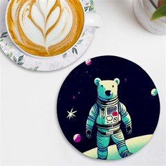 Bear Astronaut Futuristic Uv Print Round Tile Coaster by Bedest