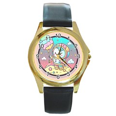 Boy Astronaut Cotton Candy Round Gold Metal Watch by Bedest