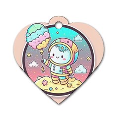 Boy Astronaut Cotton Candy Dog Tag Heart (two Sides) by Bedest