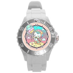 Boy Astronaut Cotton Candy Round Plastic Sport Watch (l) by Bedest