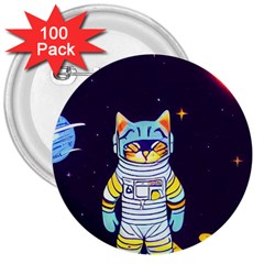 Cat Astronaut Space Retro Universe 3  Buttons (100 Pack)  by Bedest