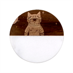 Cat Astronaut Space Retro Universe Classic Marble Wood Coaster (Round)  Front