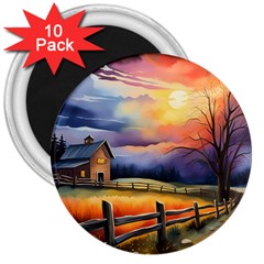 Rural Farm Fence Pathway Sunset 3  Magnets (10 Pack)  by Bedest