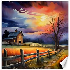 Rural Farm Fence Pathway Sunset Canvas 20  X 20  by Bedest