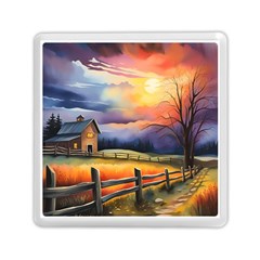 Rural Farm Fence Pathway Sunset Memory Card Reader (square) by Bedest