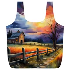 Rural Farm Fence Pathway Sunset Full Print Recycle Bag (xxxl) by Bedest